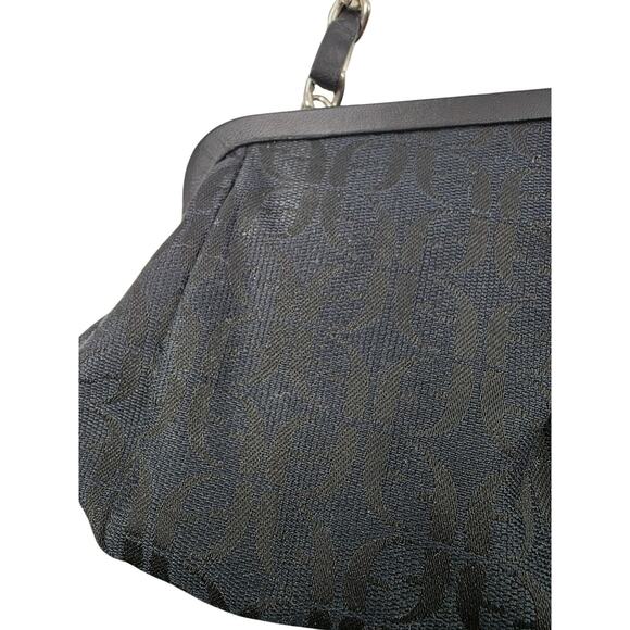 Fossil Y2K Black Leather & Chain Jacquard Fabric Mini Purse Kiss-Lock Closure - Picture 7 of 8